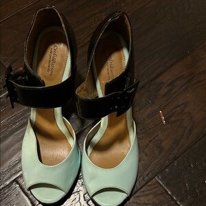 Croft & Barrow Mint and Black Open-Toe Heels